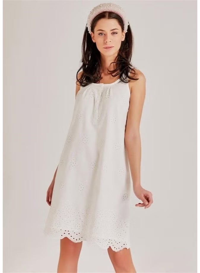 Magic Form 30108 Self-Embroidery Patterned Dressing Gown and Nightgown Set - Ecru - Image 3